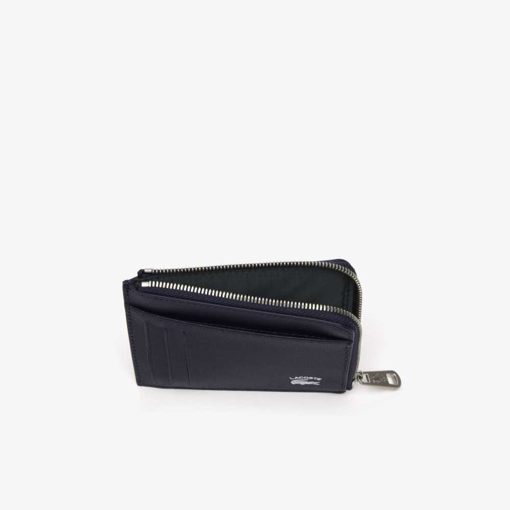 Lacoste Contrast Inscription Zip Card Holder Marinblå | KQENA-7623