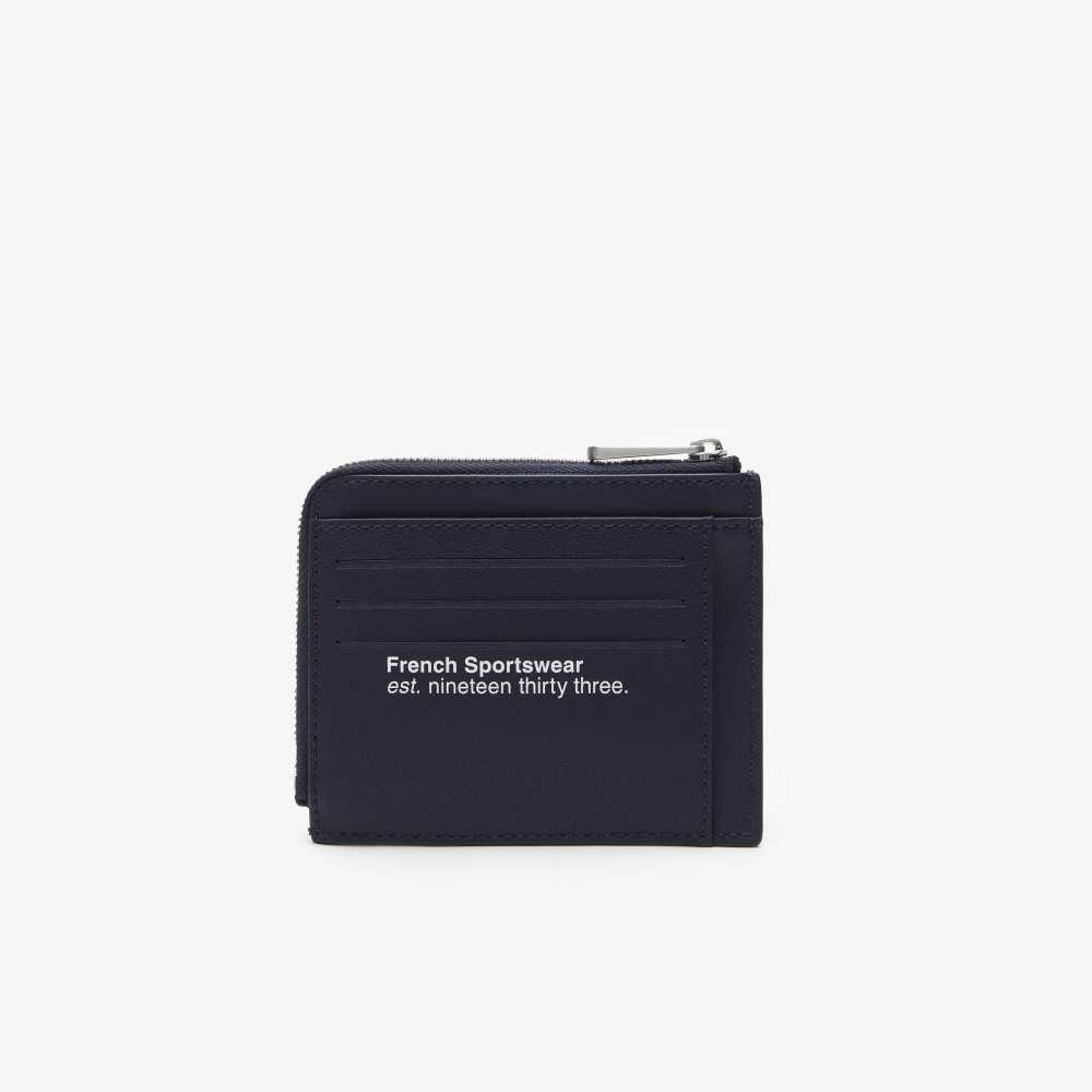 Lacoste Contrast Inscription Zip Card Holder Marinblå | KQENA-7623