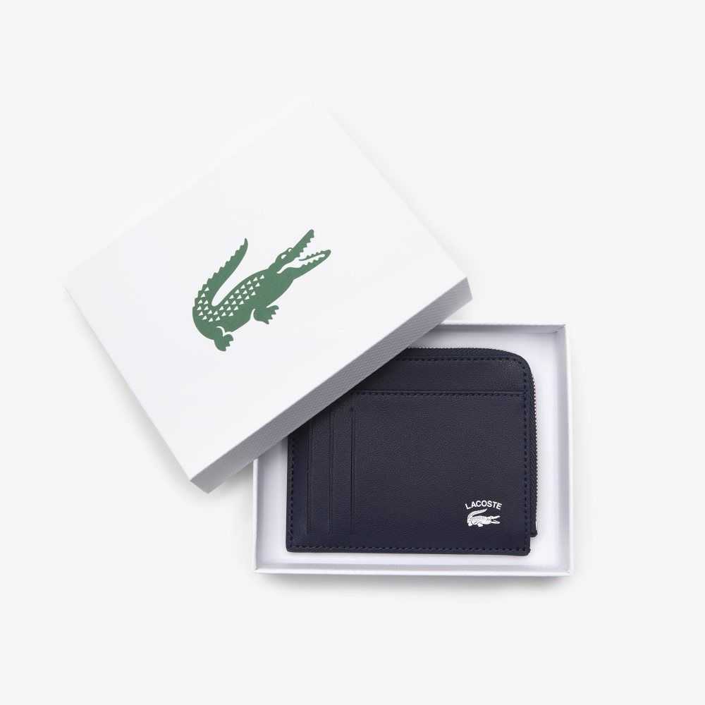 Lacoste Contrast Inscription Zip Card Holder Marinblå | KQENA-7623