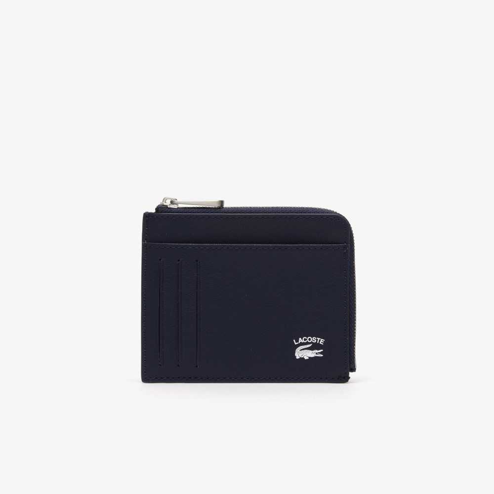 Lacoste Contrast Inscription Zip Card Holder Marinblå | KQENA-7623