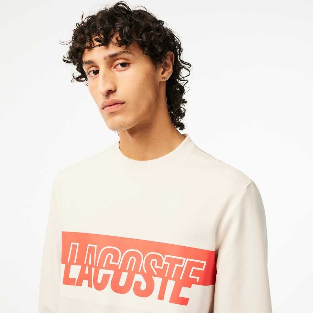 Lacoste Contrast Logo Print Fleece Sweatshirt Beige | JZTYR-0475