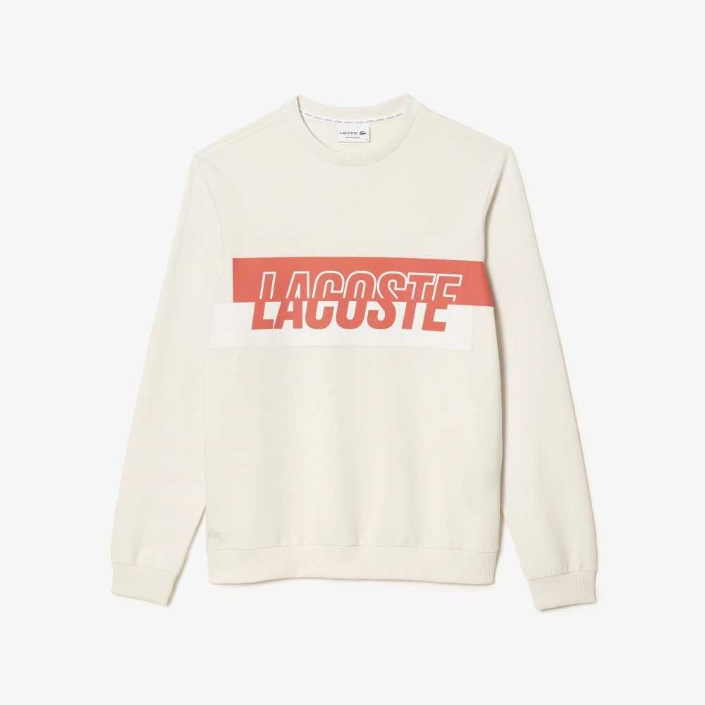 Lacoste Contrast Logo Print Fleece Sweatshirt Beige | JZTYR-0475