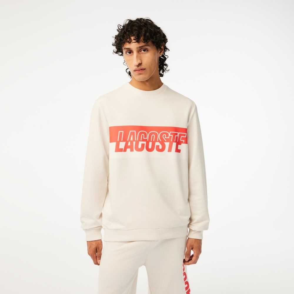 Lacoste Contrast Logo Print Fleece Sweatshirt Beige | JZTYR-0475