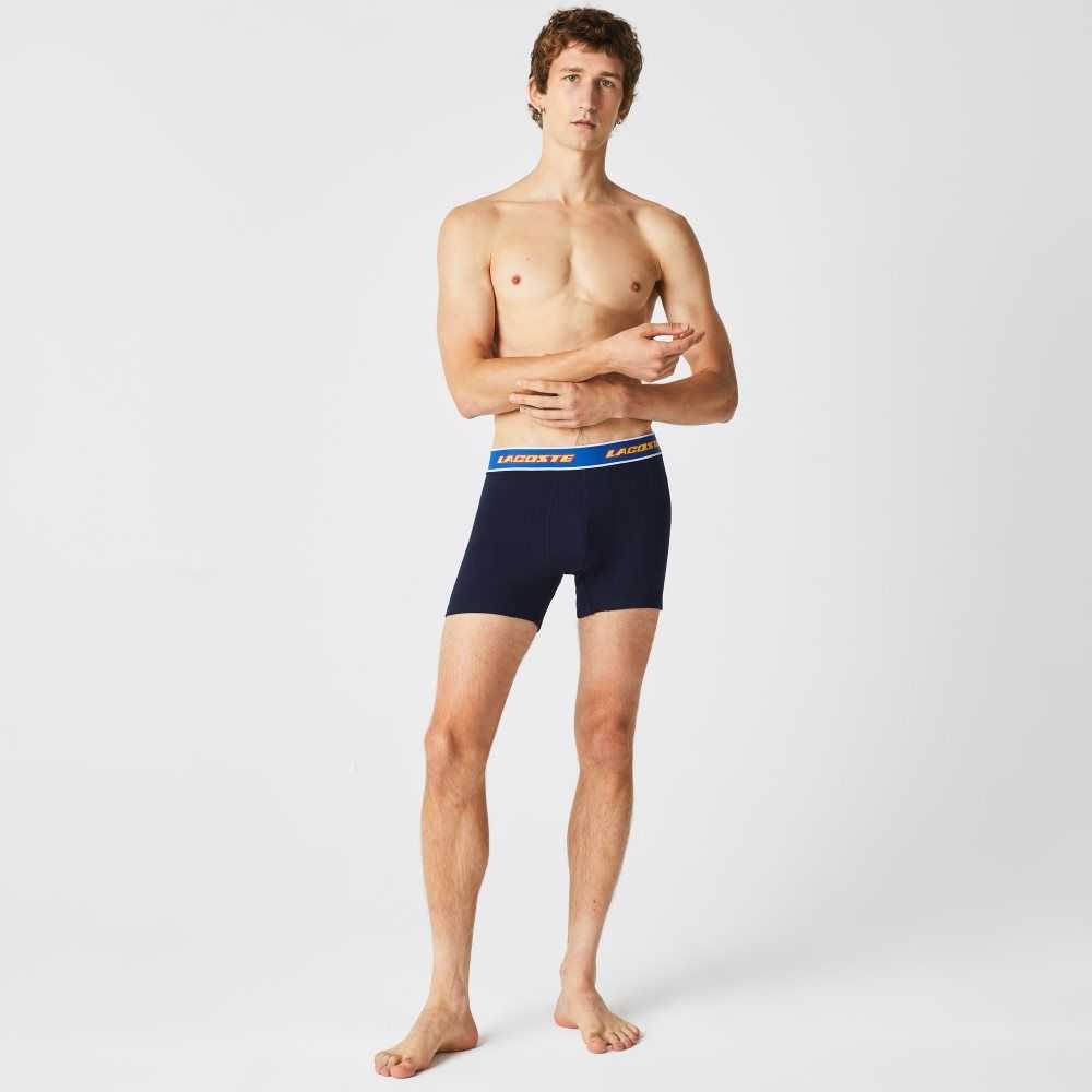 Lacoste Contrast Midja Boxer Brief 3-Pack Marinblå Blå Röda Vita Blå | CARBS-2571