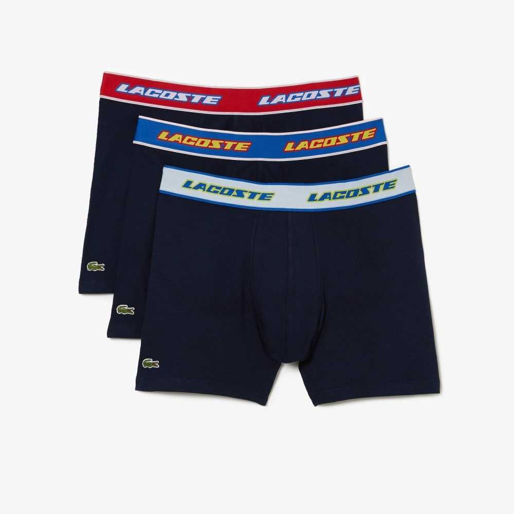 Lacoste Contrast Midja Boxer Brief 3-Pack Marinblå Blå Röda Vita Blå | CARBS-2571