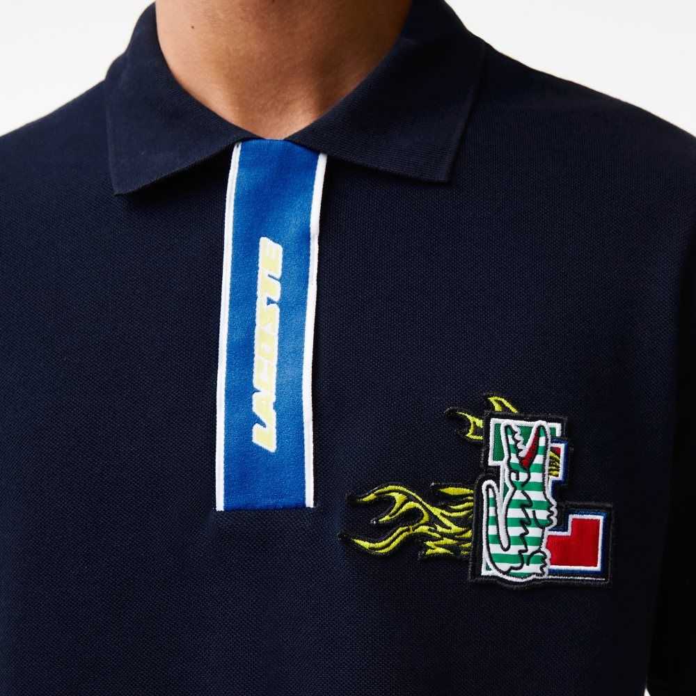 Lacoste Contrast Placket And Crocodile Badge Marinblå Blå | MVBIE-8521