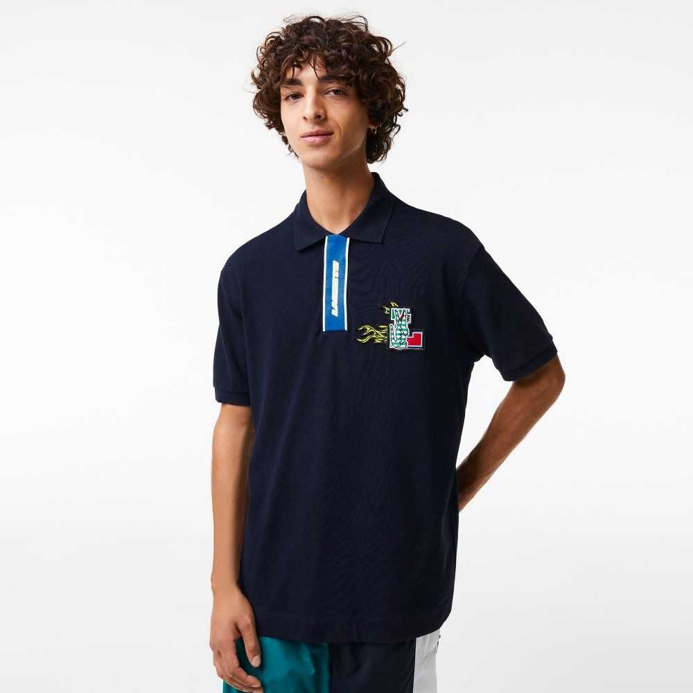 Lacoste Contrast Placket And Crocodile Badge Marinblå Blå | MVBIE-8521