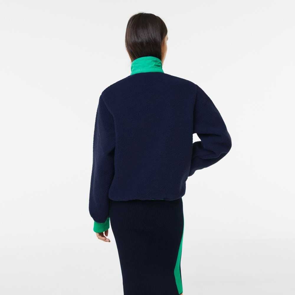 Lacoste Contrast Print Sherpa Fleece Marinblå Blå Gröna | FBODE-5639