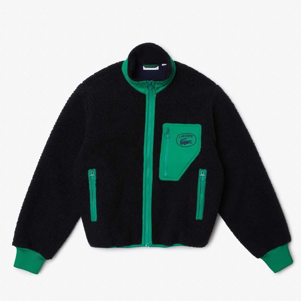 Lacoste Contrast Print Sherpa Fleece Marinblå Blå Gröna | FBODE-5639