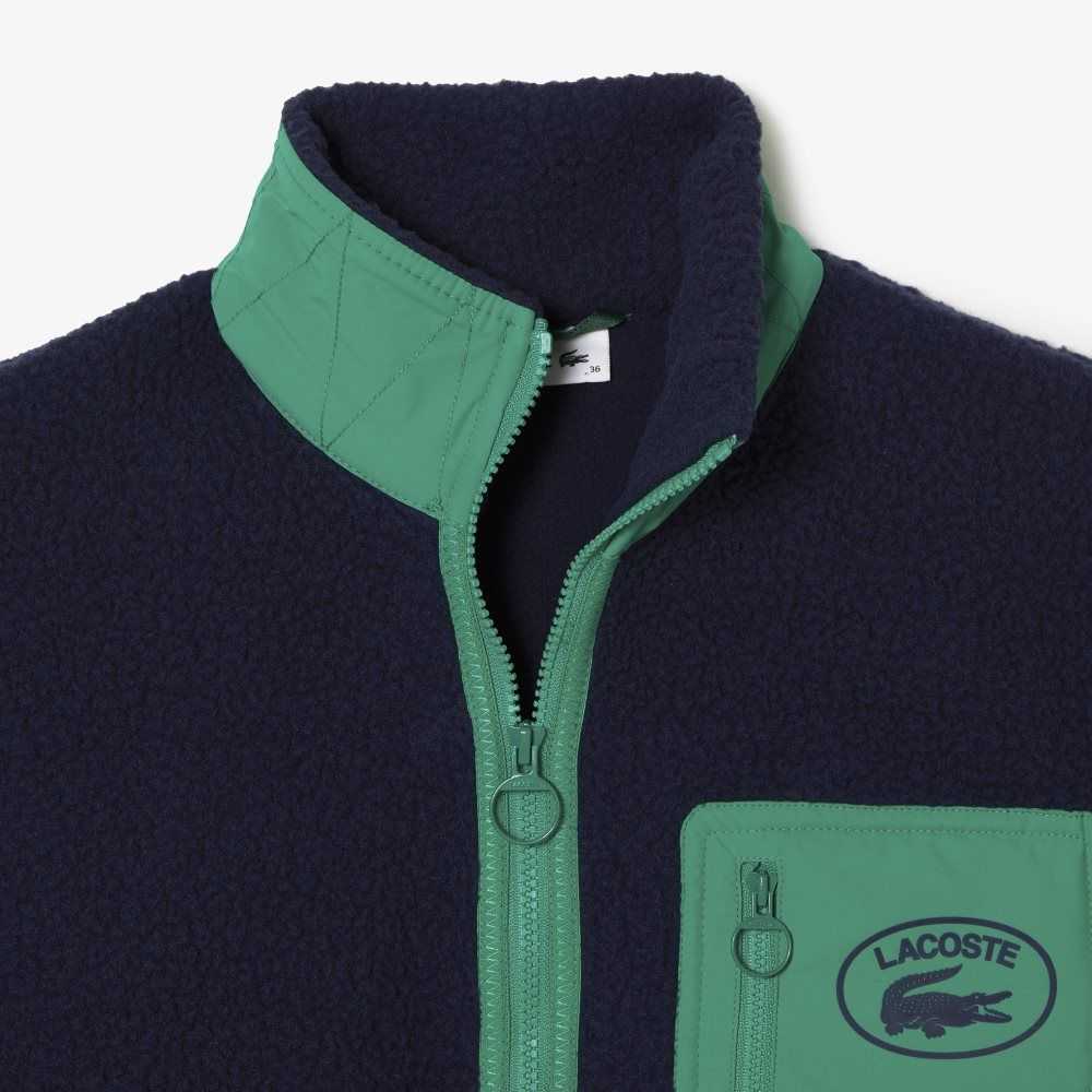 Lacoste Contrast Print Sherpa Fleece Marinblå Blå Gröna | FBODE-5639