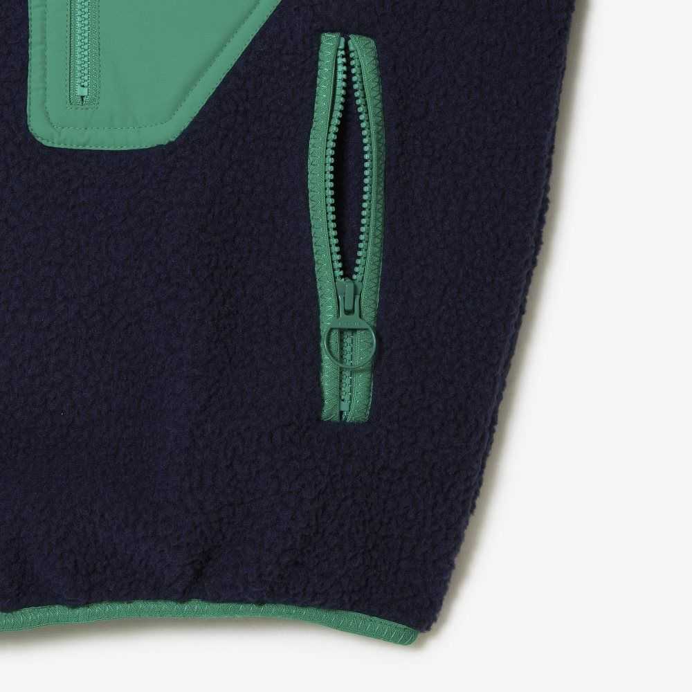 Lacoste Contrast Print Sherpa Fleece Marinblå Blå Gröna | FBODE-5639