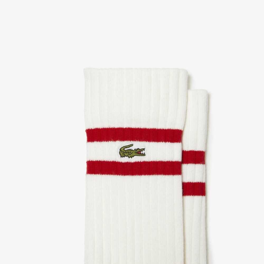 Lacoste Contrast Randig Räfflad Knit Röda Vita | ISYOD-0529