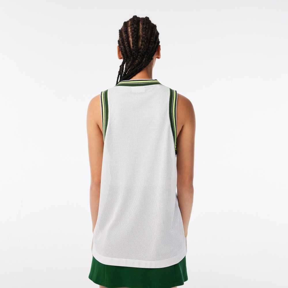 Lacoste Contrast V Neck Tank Vita | GIDUC-4085