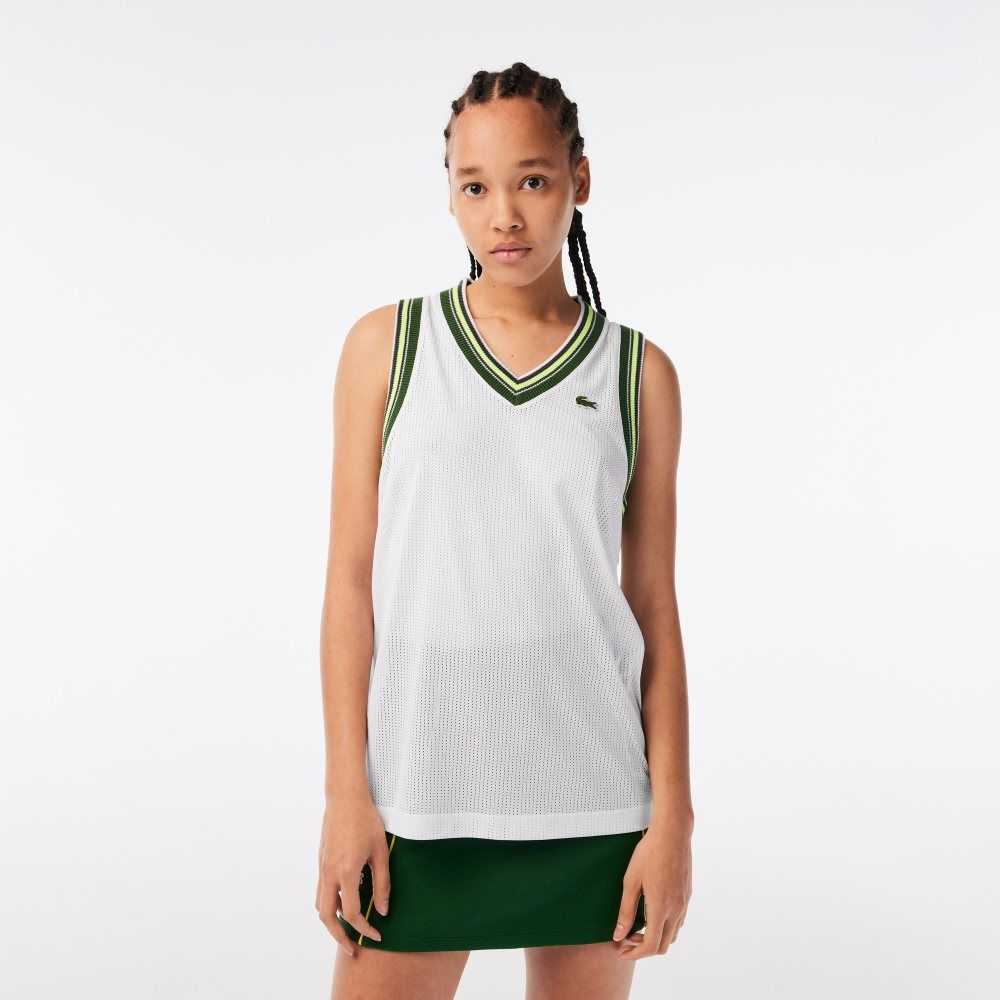 Lacoste Contrast V Neck Tank Vita | GIDUC-4085