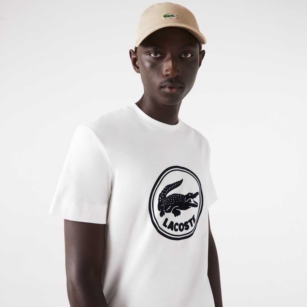 Lacoste Crew Neck 3D Printed logo Bomull Vita | TBMLW-2807