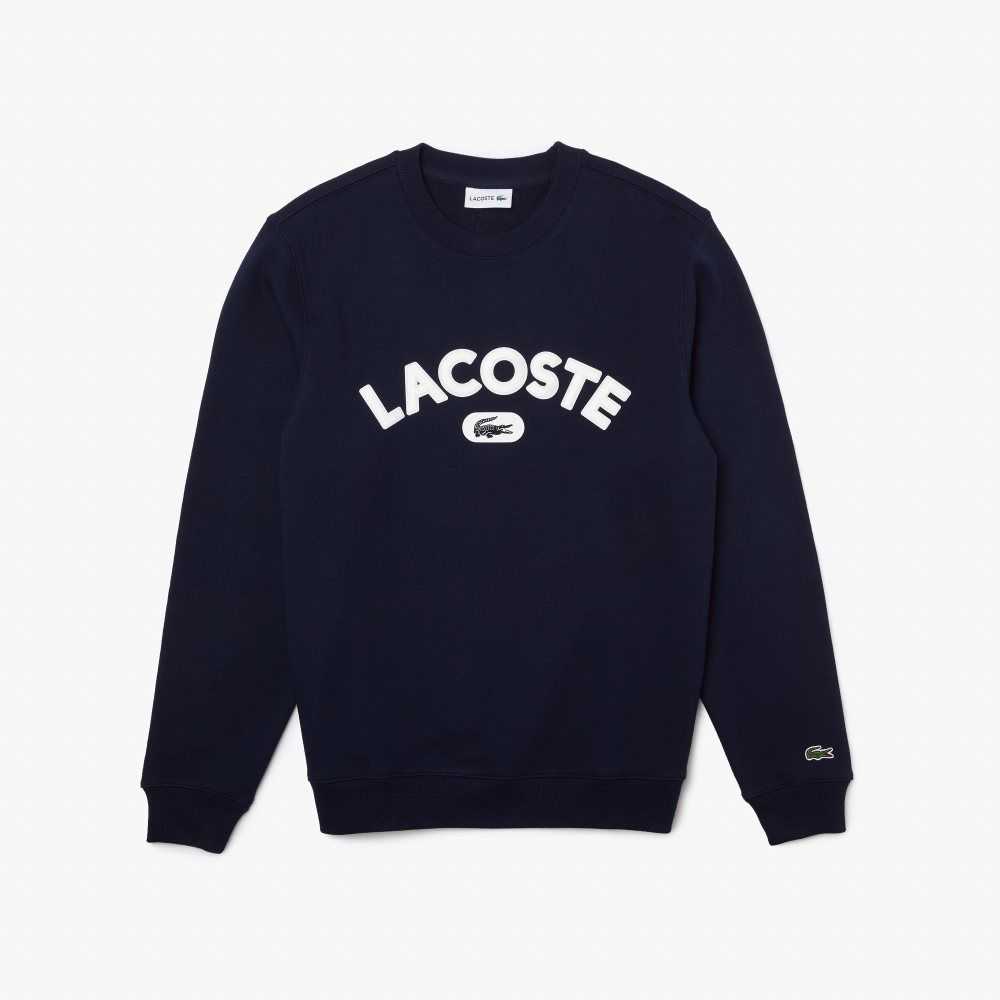 Lacoste Crew Neck Branded Terry Marinblå Blå | KCJXB-8643