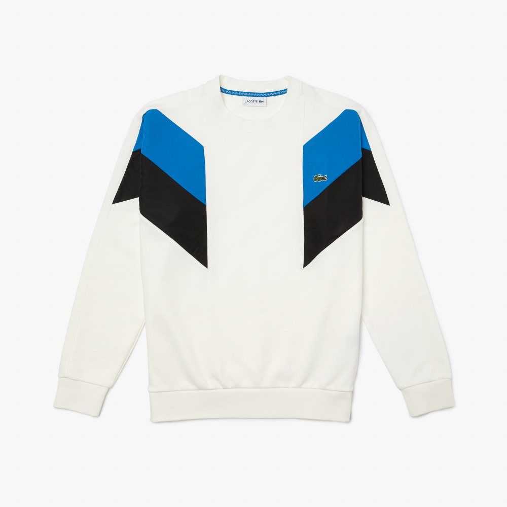 Lacoste Crew Neck Colorblock Design Bomull Fleece Vita Blå Svarta | HUEJY-3695