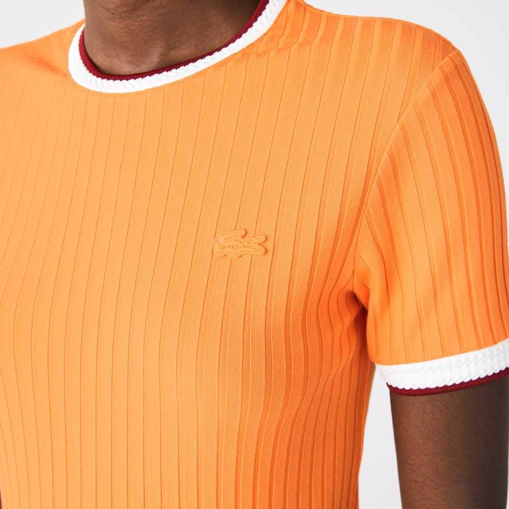 Lacoste Crew Neck Fantasy Knit T-Shirt Orange | OHDLZ-8023