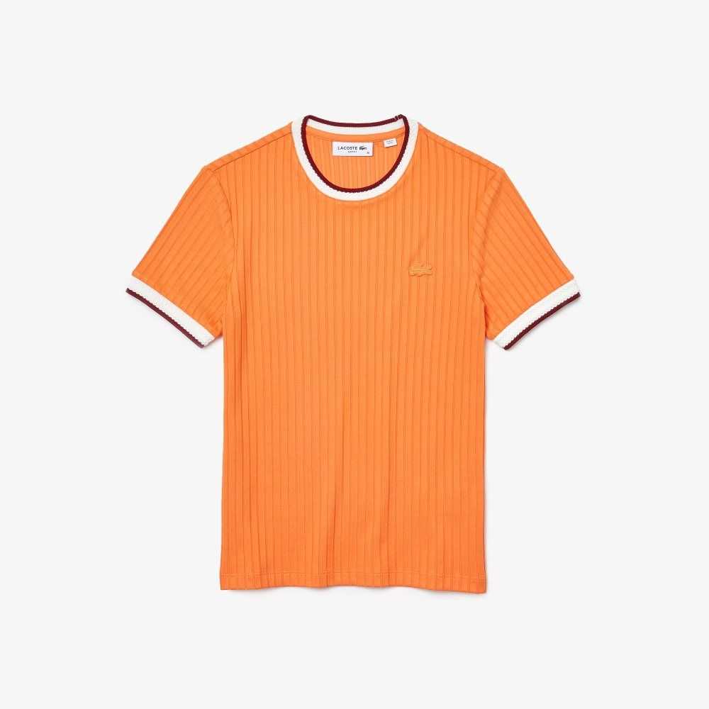 Lacoste Crew Neck Fantasy Knit T-Shirt Orange | OHDLZ-8023