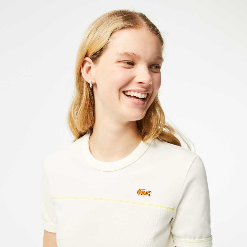 Lacoste Crew Neck French Made Organic Bomull Pique T-Shirt Vita | JUYFV-2389