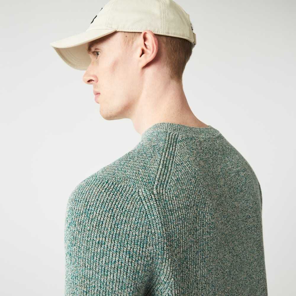 Lacoste Crew Neck Heathered Knit Vita Gröna Beige | CUTKG-4538