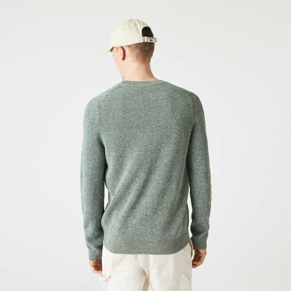 Lacoste Crew Neck Heathered Knit Vita Gröna Beige | CUTKG-4538