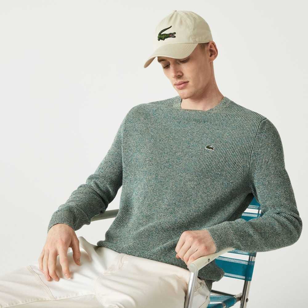 Lacoste Crew Neck Heathered Knit Vita Gröna Beige | CUTKG-4538