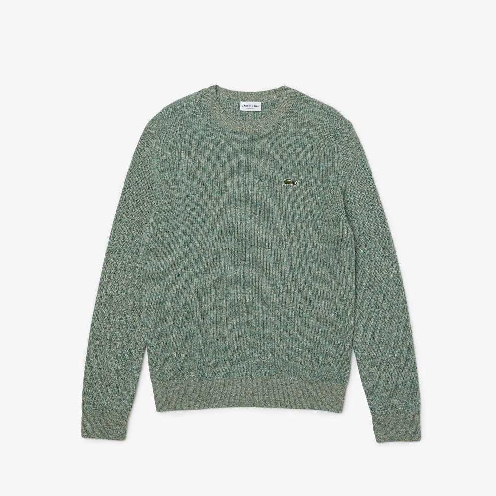 Lacoste Crew Neck Heathered Knit Vita Gröna Beige | CUTKG-4538