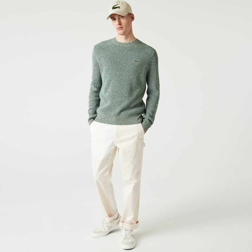 Lacoste Crew Neck Heathered Knit Vita Gröna Beige | CUTKG-4538