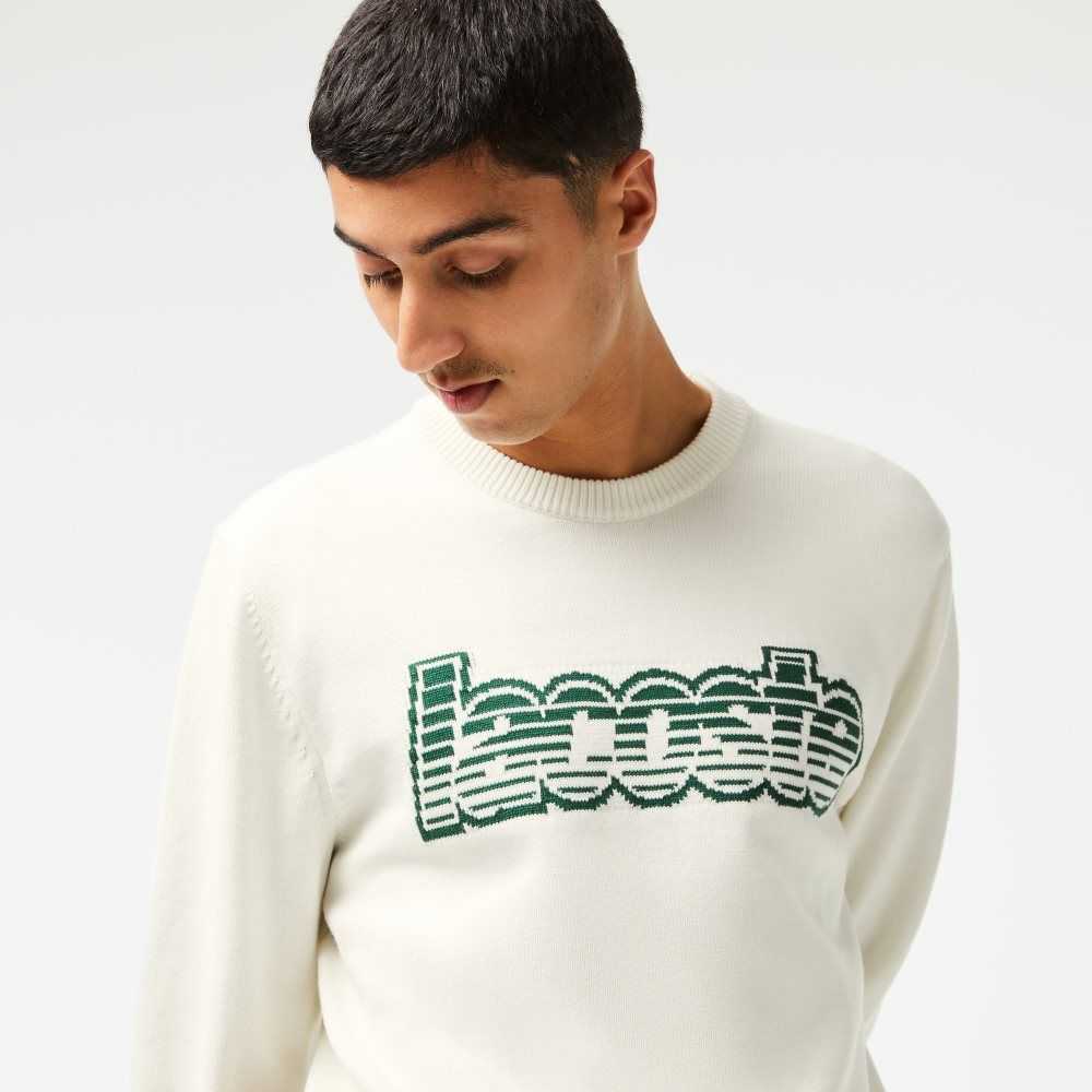 Lacoste Crew Neck Jersey Vita Gröna | YZSTF-9647