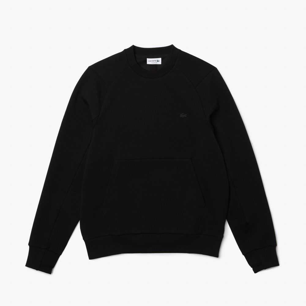 Lacoste Crew Neck Kangaroo Pocket Bomull Blend Svarta | ODAVB-7891