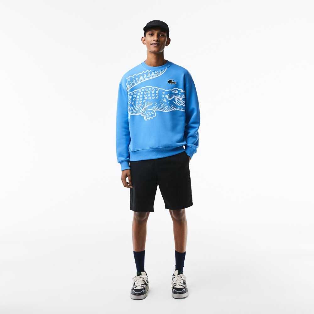 Lacoste Crew Neck Loose Fit Croc Print Blå | OPWGC-2917