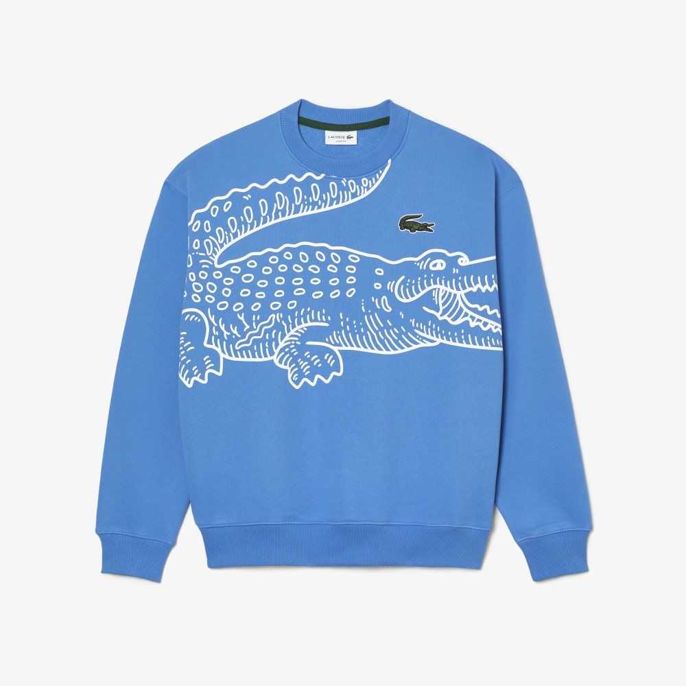 Lacoste Crew Neck Loose Fit Croc Print Blå | OPWGC-2917