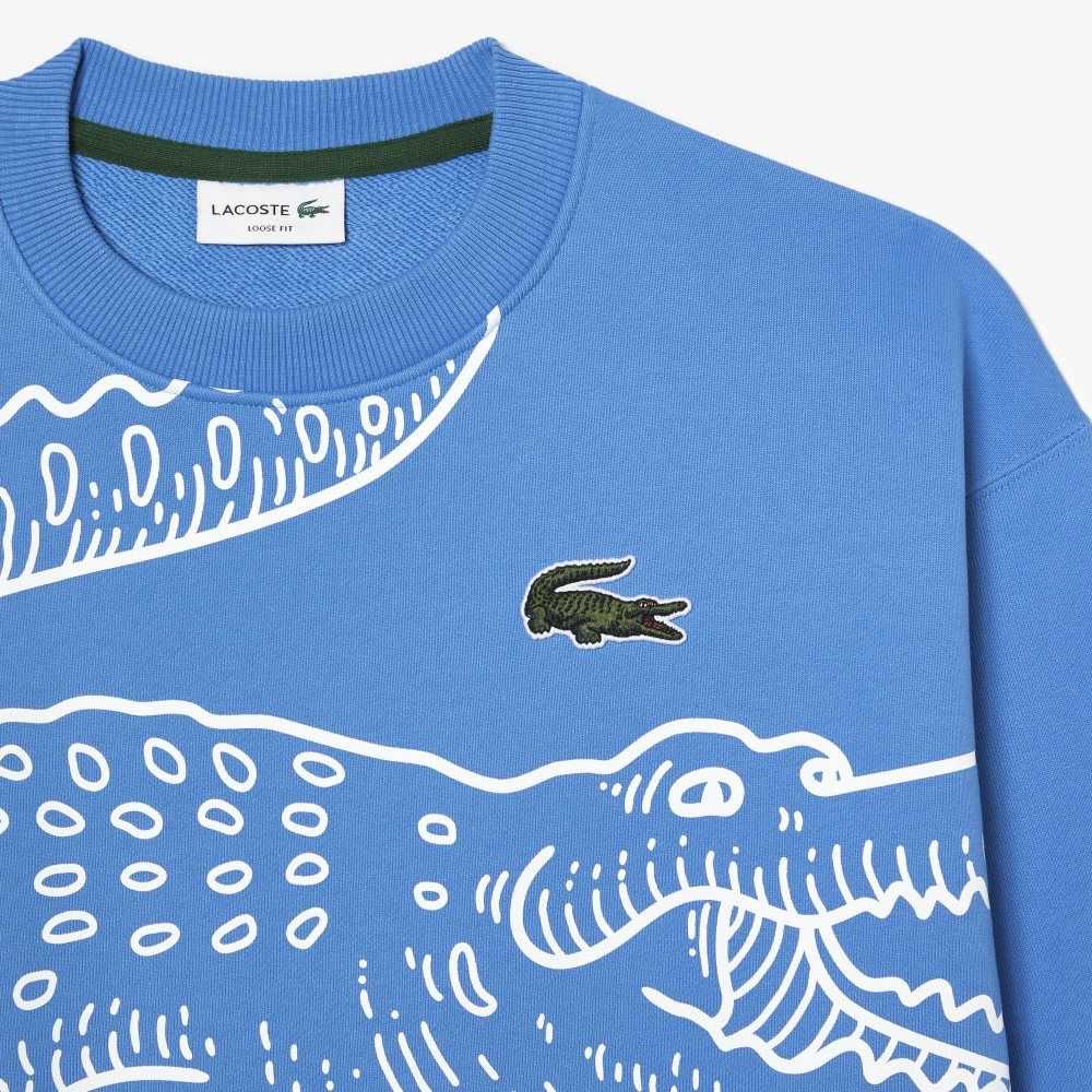 Lacoste Crew Neck Loose Fit Croc Print Blå | OPWGC-2917