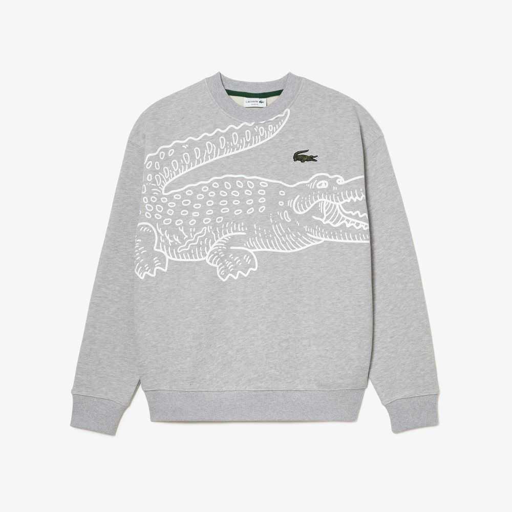 Lacoste Crew Neck Loose Fit Croc Print Grå | MXYNT-5420