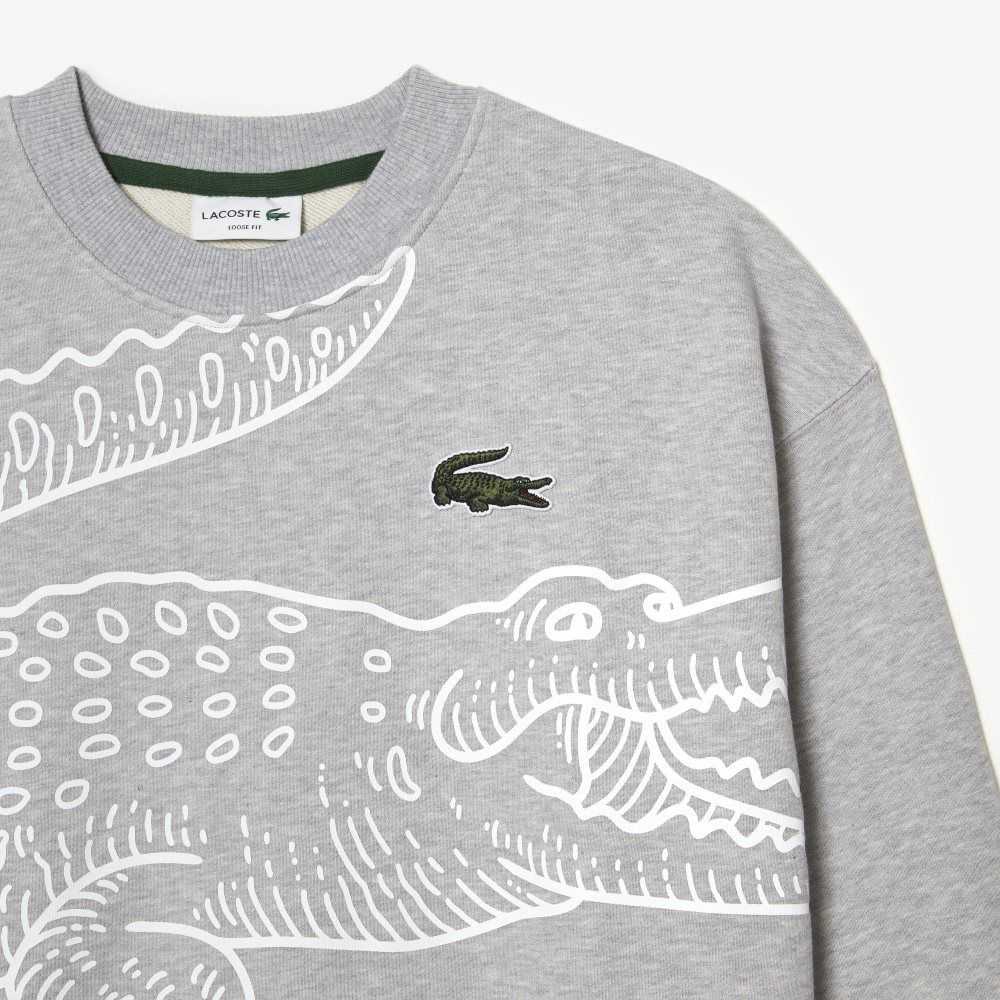 Lacoste Crew Neck Loose Fit Croc Print Grå | MXYNT-5420