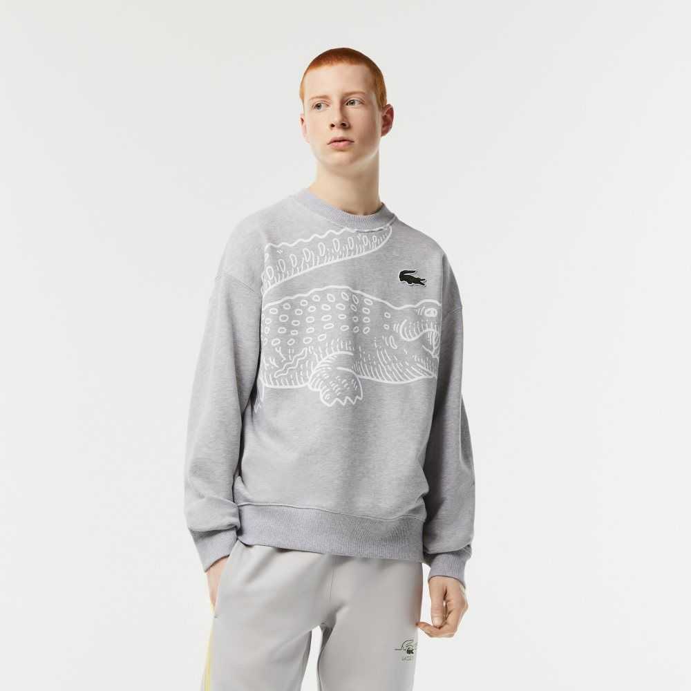 Lacoste Crew Neck Loose Fit Croc Print Grå | MXYNT-5420