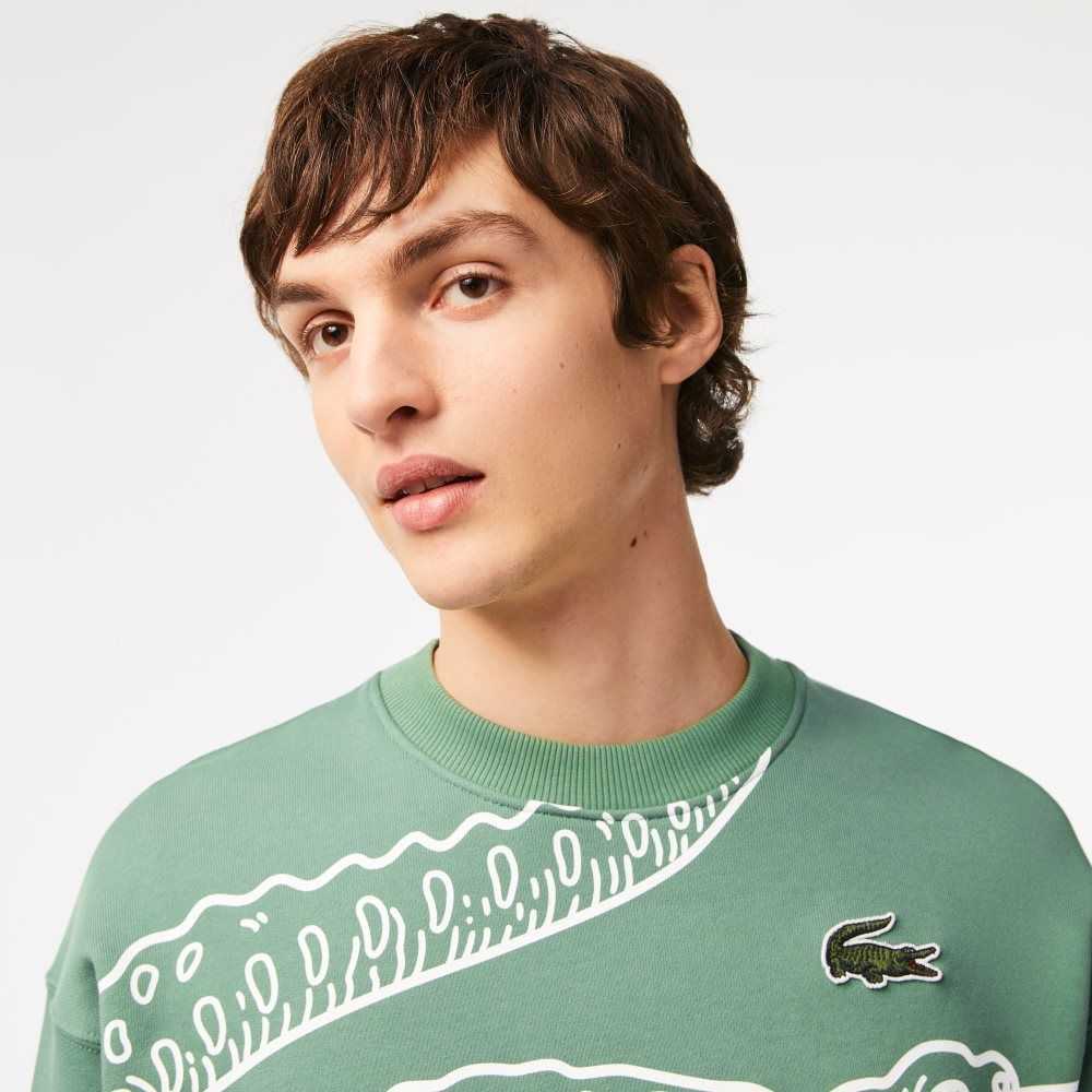 Lacoste Crew Neck Loose Fit Croc Print Khaki Gröna | HOJDG-8196