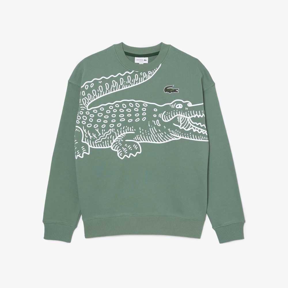 Lacoste Crew Neck Loose Fit Croc Print Khaki Gröna | HOJDG-8196