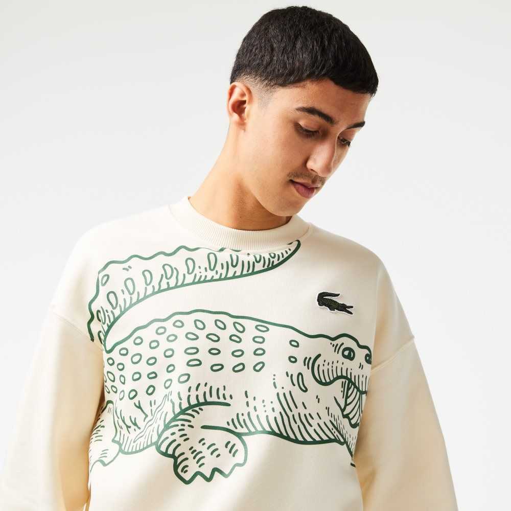 Lacoste Crew Neck Loose Fit Croc Print Vita | ZGKYN-8095