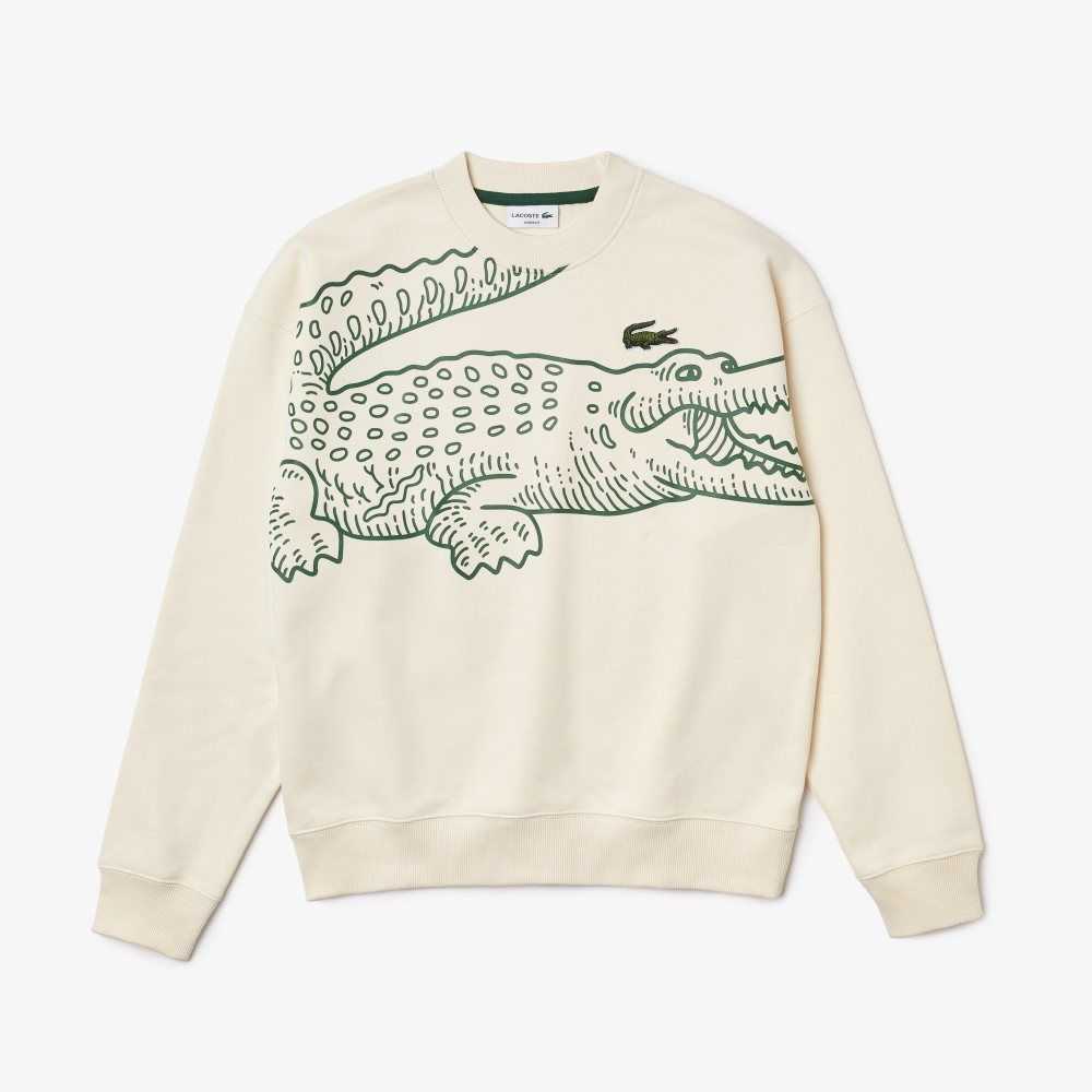 Lacoste Crew Neck Loose Fit Croc Print Vita | ZGKYN-8095