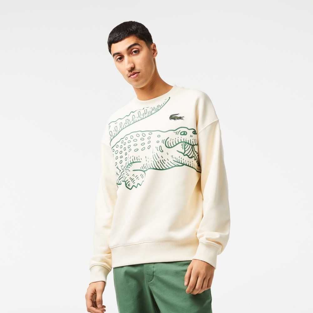 Lacoste Crew Neck Loose Fit Croc Print Vita | ZGKYN-8095