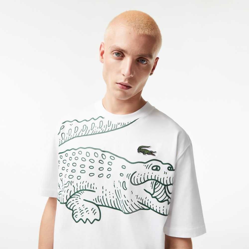 Lacoste Crew Neck Loose Fit Crocodile Print Vita | AIBNW-1758