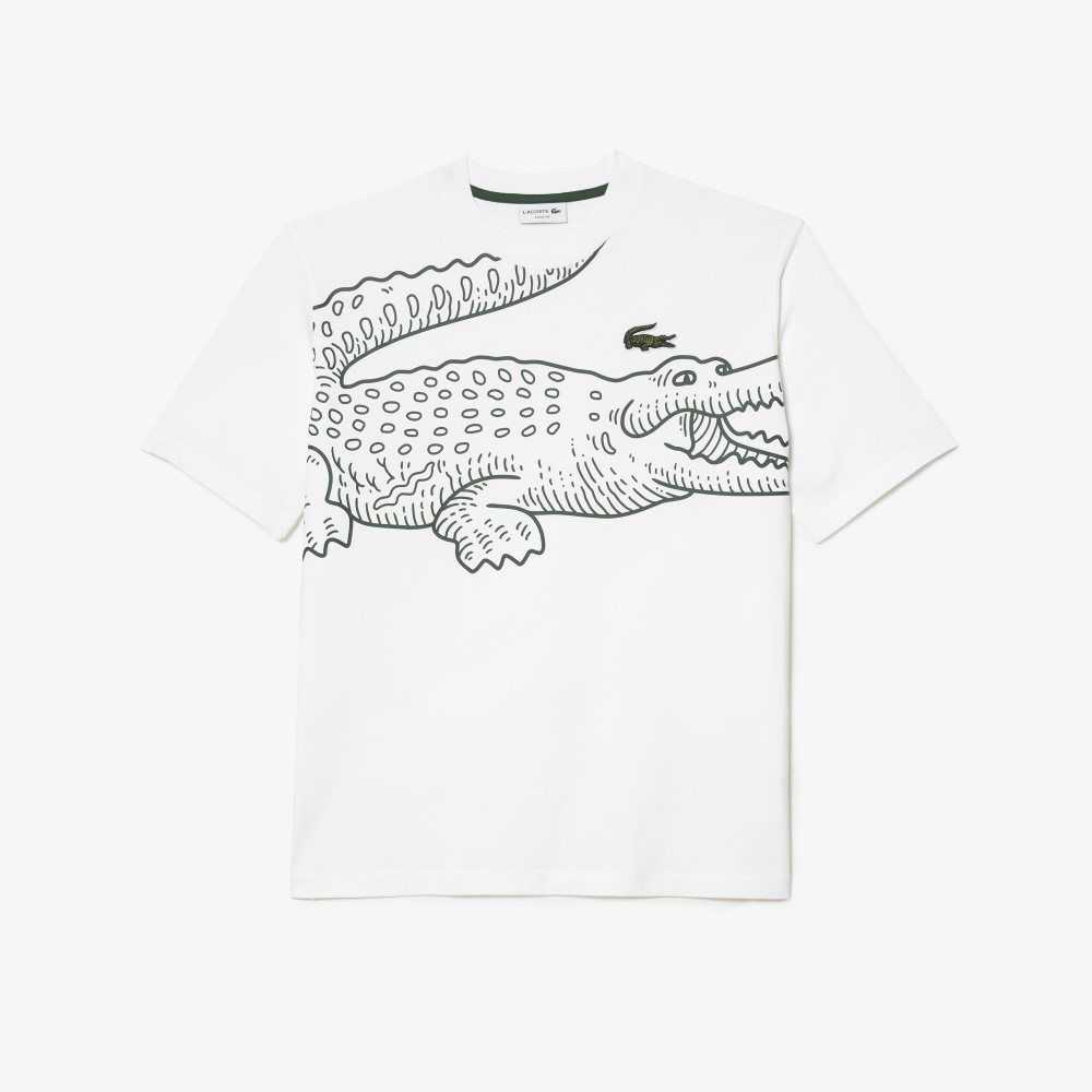 Lacoste Crew Neck Loose Fit Crocodile Print Vita | AIBNW-1758