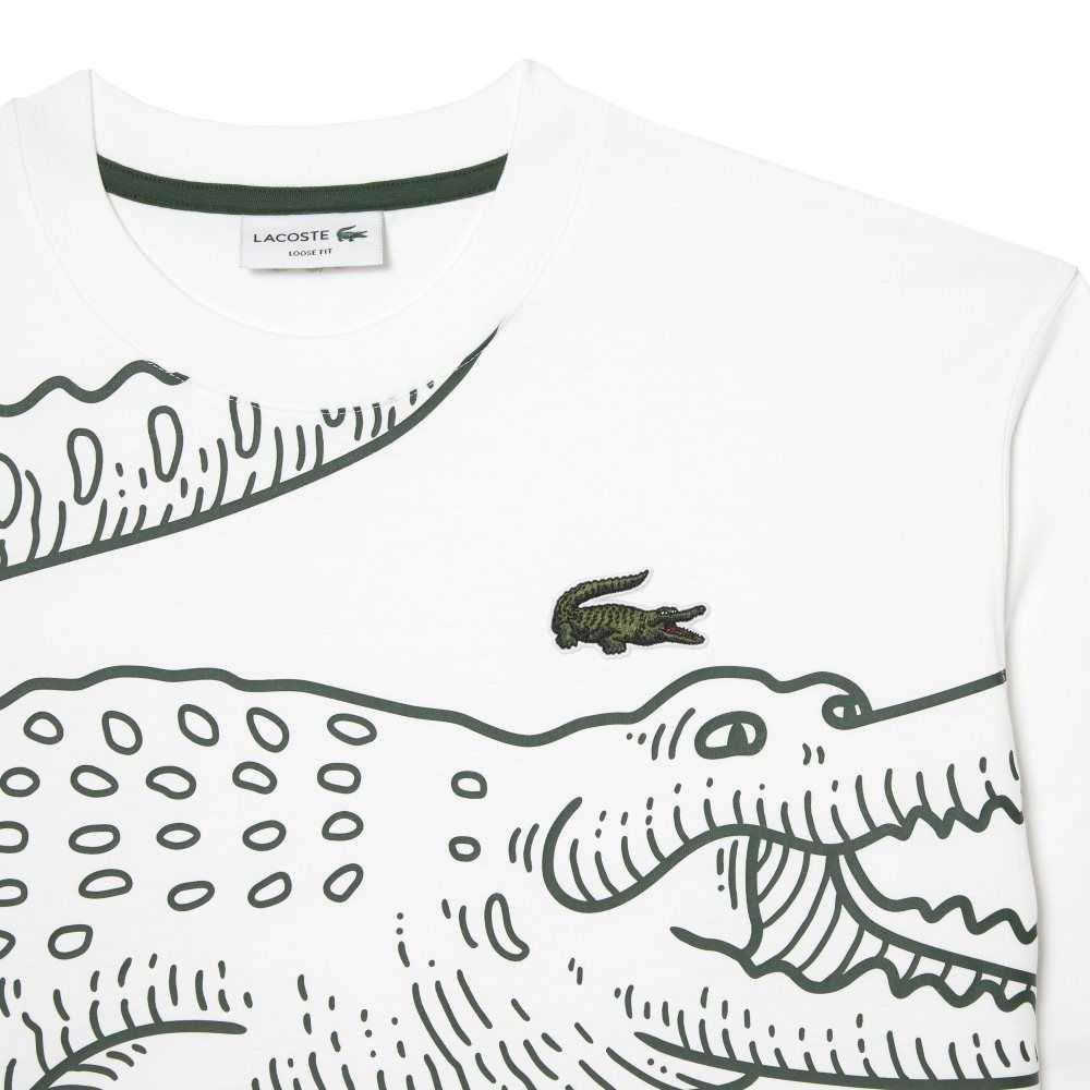 Lacoste Crew Neck Loose Fit Crocodile Print Vita | AIBNW-1758