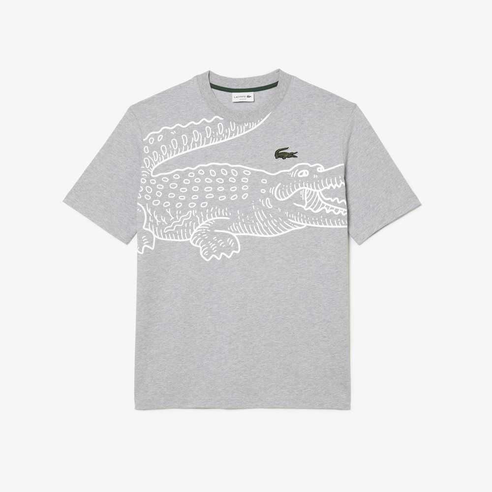 Lacoste Crew Neck Loose Fit Crocodile Print Grå | YDTPM-9485