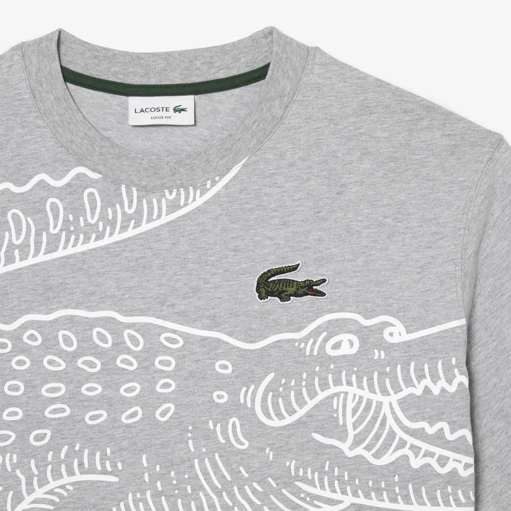 Lacoste Crew Neck Loose Fit Crocodile Print Grå | YDTPM-9485