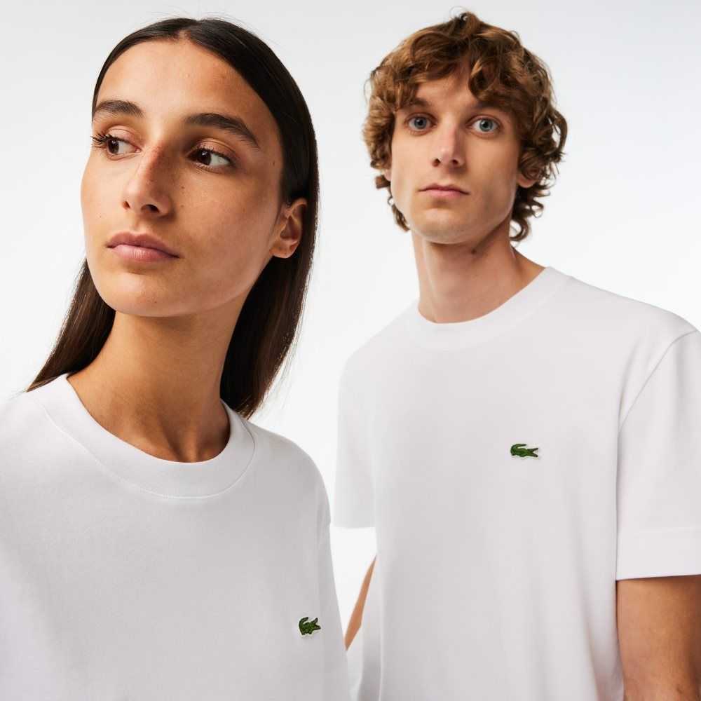 Lacoste Crew Neck Organic Bomull Vita | QHKZB-0958