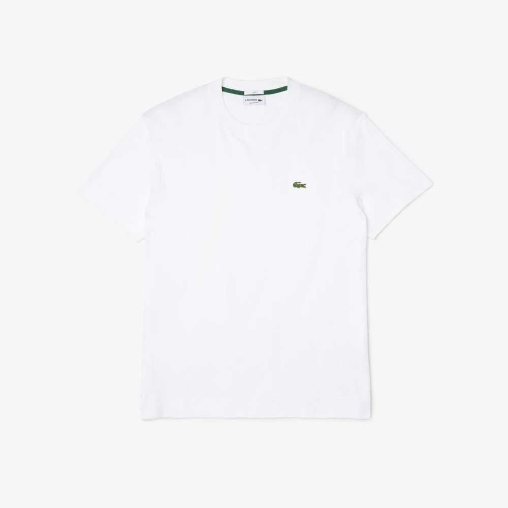 Lacoste Crew Neck Organic Bomull Vita | QHKZB-0958