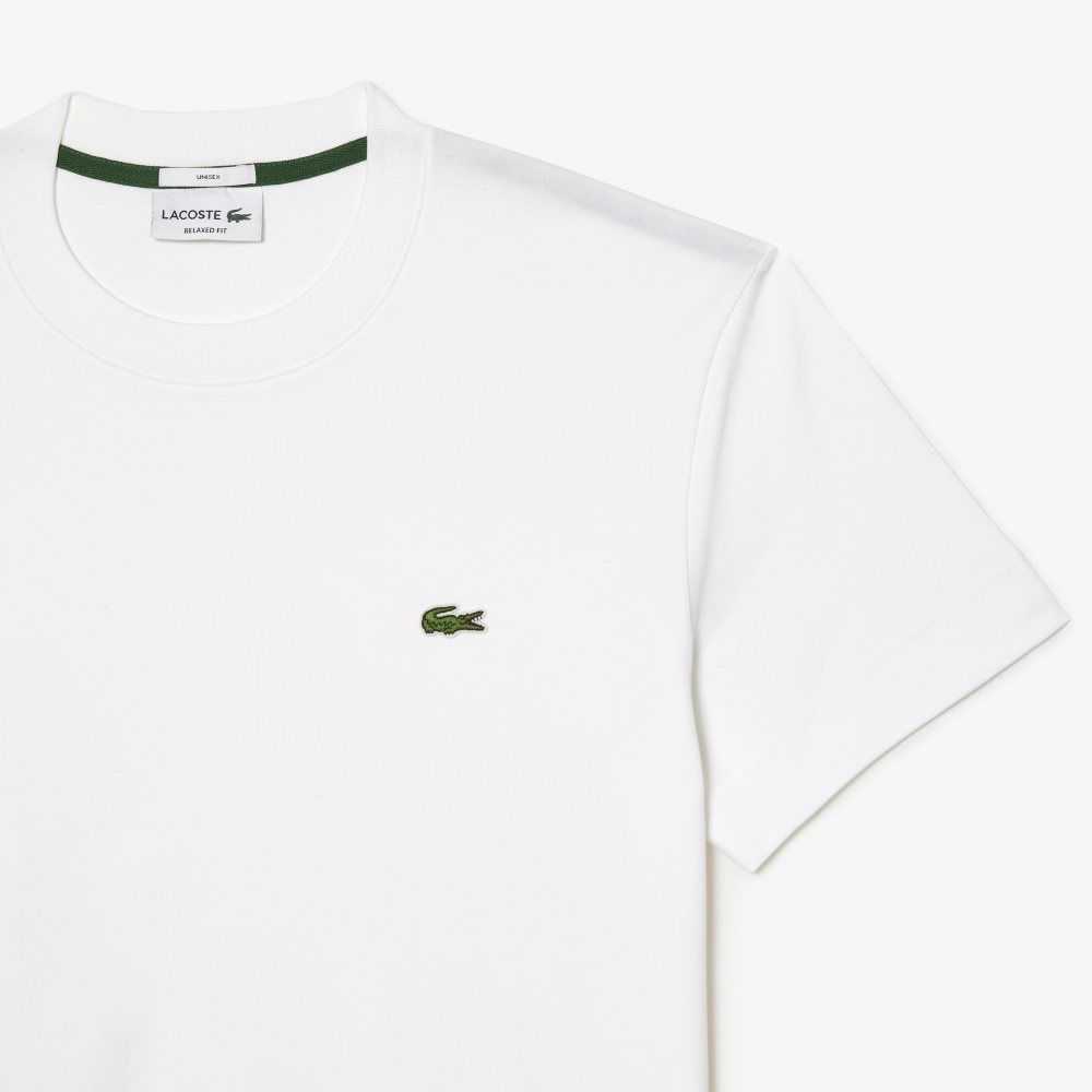 Lacoste Crew Neck Organic Bomull Vita | QHKZB-0958